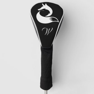 Couvre-club De Golf Monogramme moderne de Fox sauvage noir et blanc