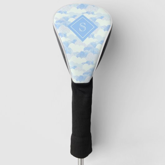 Couvre-club De Golf Monogramme moderne des nuages de pluie bleue (Devant)