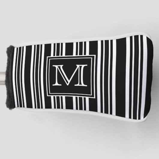 Couvre-club De Golf Monogramme | Moderne Elegant noir et blanc rayures (Devant)
