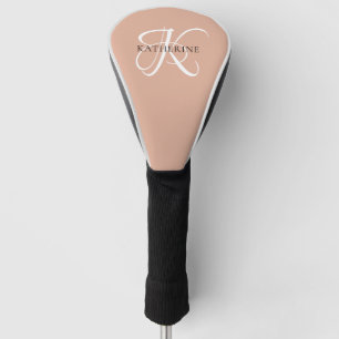 Couvre-club De Golf Monogramme moderne élégant Script rose pâle