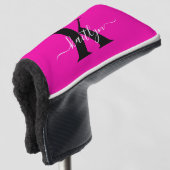 Couvre-club De Golf Monogramme moderne rose noir écriture script (Devant 3/4)