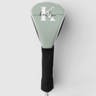 Couvre-club De Golf Monogramme Moderne Vert Sauge Script