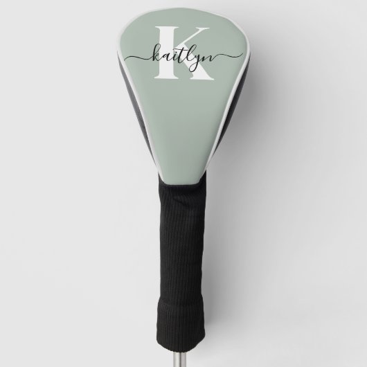 Couvre-club De Golf Monogramme Moderne Vert Sauge Script (Devant)