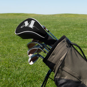 Couvre-club De Golf Monogramme noir argent blanc personnel