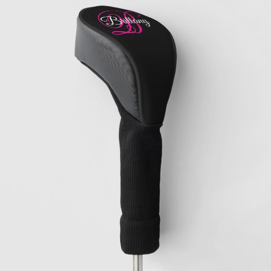 Couvre-club De Golf Monogramme noir blanc et rose chaud (Incliné)