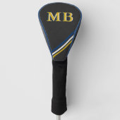 Couvre-club De Golf Monogramme noir en cuir personnalisé en or rayures (Devant)