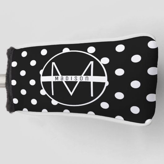 Couvre-club De Golf Monogramme | Noir et blanc Cute Polka Dot Motif (Devant)