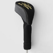 Couvre-club De Golf Monogramme Noir et Or | Écriture Initiale Élégant (Incliné)