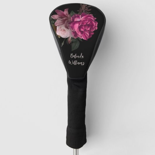 Couvre-club De Golf Monogramme noir rose Peony (Devant)