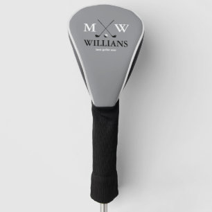 Couvre-club De Golf Monogramme (nom et initiales du golfeur) noir et b