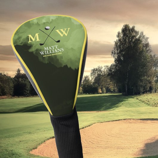 Couvre-club De Golf Monogramme (nom et initiales du golfeur) vert jaun