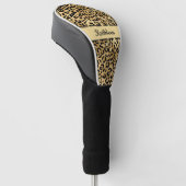 Couvre-club De Golf Monogramme Nom Noir Or Imprimé Léopard Guépard (Incliné)