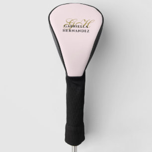 Couvre-club De Golf Monogramme Pastel Rose or noir minimaliste élégant
