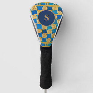 Couvre-club De Golf Monogramme personnalisé bleu or Égypte antique