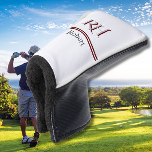 Couvre-club De Golf Monogramme personnalisé et nom blanc gris rouge