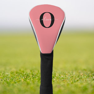 Couvre-club De Golf Monogramme personnalisé Nom de script noir blanc r