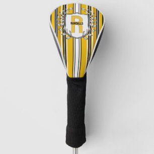 Couvre-club De Golf Monogramme Personnalisé Yellow Black Strips