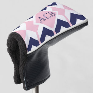 Couvre-club De Golf Monogramme Preppy Navy et Pink Chevron Ladies