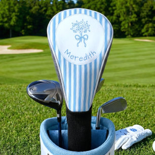 Couvre-club De Golf Monogramme Préppy Rayure Bleue Blanche Fantaisiste