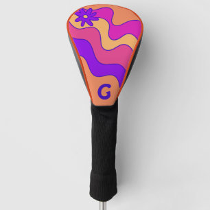 Couvre-club De Golf Monogramme rétro rose et violet des vagues