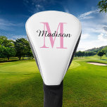 Couvre-club De Golf Monogramme rose initial et nom personnalisé<br><div class="desc">Housse de tête de golf imprimée sur mesure personnalisée avec votre nom et monogramme initial ou autre texte personnalisé. Utilisez les outils de conception pour choisir n'importe quelle couleur arrière - plan, modifier les polices et les couleurs ou télécharger vos propres photos pour créer un cadeau unique d'une nature pour...</div>