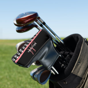 Couvre-club De Golf Monogramme rose noir foncé Point Polka