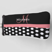 Couvre-club De Golf Monogramme rose noir foncé Point Polka (Devant)