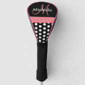 Couvre-club De Golf Monogramme rose noir foncé Point Polka (Devant)