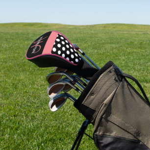 Couvre-club De Golf Monogramme rose noir foncé Point Polka