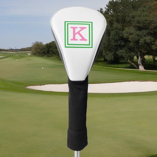 Couvre-club De Golf Monogramme rose preppy avec bordure verte