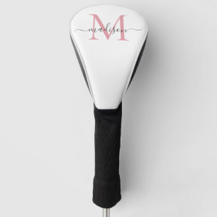 Couvre-club De Golf Monogramme rose vierge simple Gris gris Girly Scri
