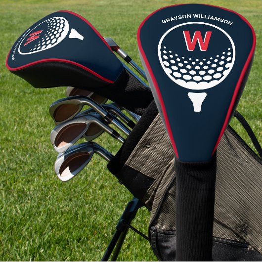Couvre-club De Golf Monogramme Rouge Blanc & Bleu