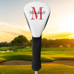 Couvre-club De Golf Monogramme rouge initial et nom personnalisé<br><div class="desc">Housse de tête de golf imprimée sur mesure personnalisée avec votre nom et monogramme initial ou autre texte personnalisé. Utilisez les outils de conception pour choisir n'importe quelle couleur arrière - plan, modifier les polices et les couleurs ou télécharger vos propres photos pour créer un cadeau unique d'une nature pour...</div>