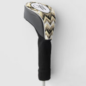 Couvre-club De Golf Monogramme Texturé Chevron Noir Blanc Or (Incliné)