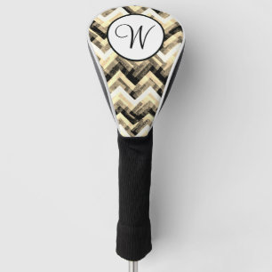 Couvre-club De Golf Monogramme Texturé Chevron Noir Blanc Or