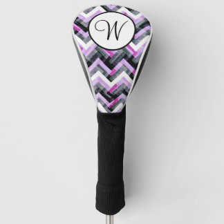 Couvre-club De Golf Monogramme texturé rose noir blanc Chevron