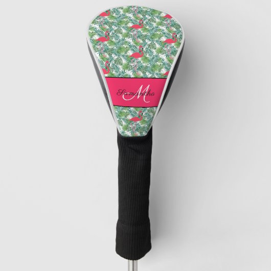 Couvre-club De Golf Monogramme tropical rose fille Flamant rose (Devant)