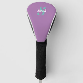 Couvre-club De Golf Monogramme Turquoise clair et nom blanc sur violet