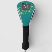 Couvre-club De Golf Monogramme végétal personnalisé Turquoise (Devant)