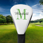 Couvre-club De Golf Monogramme vert initial et nom personnalisé<br><div class="desc">Housse de tête de golf imprimée sur mesure personnalisée avec votre nom et monogramme initial ou autre texte personnalisé. Utilisez les outils de conception pour choisir n'importe quelle couleur arrière - plan, modifier les polices et les couleurs ou télécharger vos propres photos pour créer un cadeau unique d'une nature pour...</div>