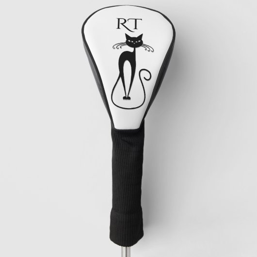 Couvre-club De Golf Monogramme Whimsical Skinny Chat Noir (Devant)