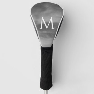 Couvre-club De Golf Monogrammes élégants Noir Blanc gris nuages Moti