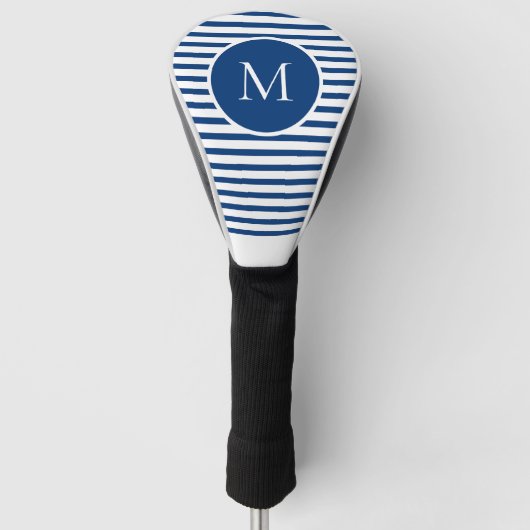 Couvre-club De Golf Monogrammes rayures Bleu Blanc Moderne (Devant)