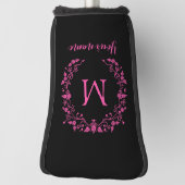 Couvre-club De Golf Monographie rose girly sur noir (Tourné à 90°)