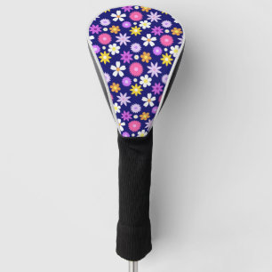 Couvre-club De Golf Motif à fleurs de style les années 70 rétro sur bl