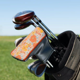 Couvre-club De Golf Motif à fleurs Orange Retro