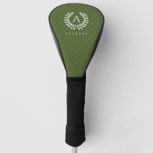 Couvre-club De Golf Motif à pois monogramme laurier vert et blanc