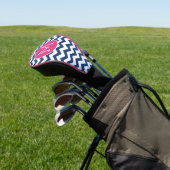 Couvre-club De Golf Motif Chevron avec Monogram - Marine Hot Pink (In Situ)