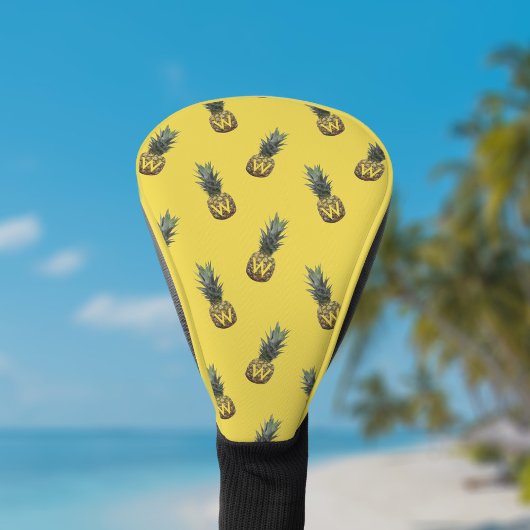 Couvre-club De Golf Motif d'ananas tropical Monogramme jaune