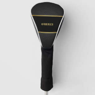 Couvre-club De Golf Motif de carbone noir et or Monogramme moderne
